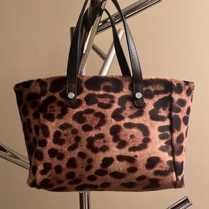 Stylish Pattern Tote with Brown Genuine Leather Handles